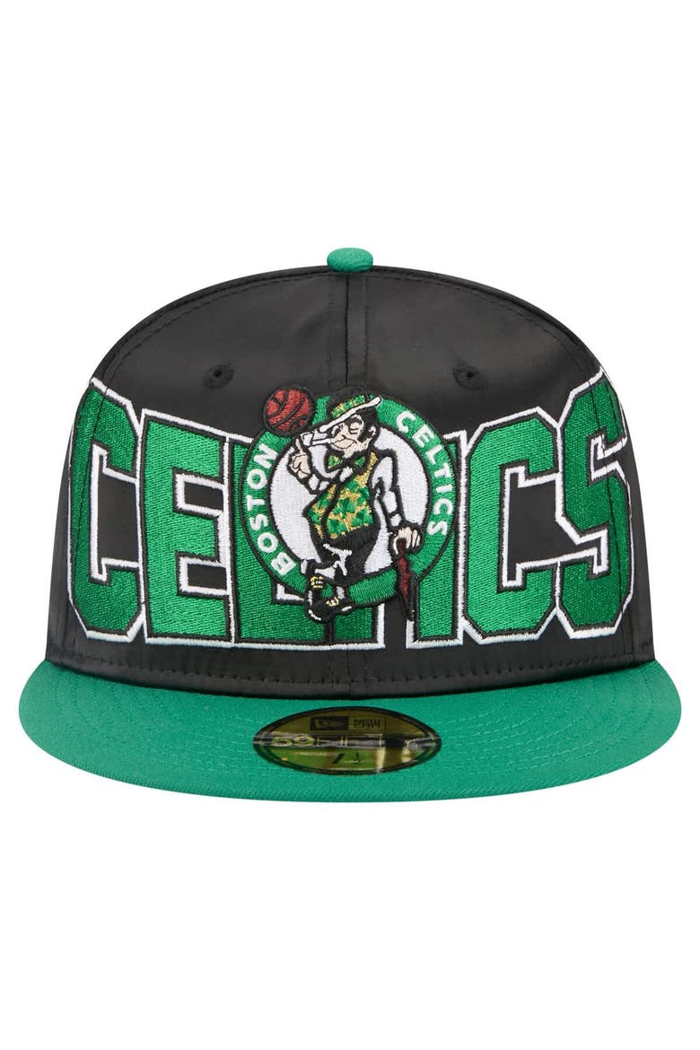 Men's New Era Black/Kelly Green Boston Celtics Satin Two-Tone 59FIFTY Fitted Hat, Alternate, color, Black