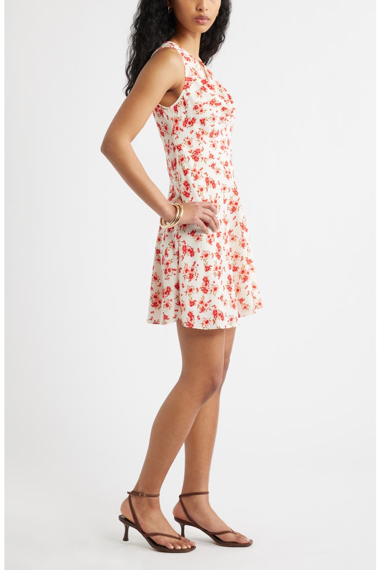 Cowl Neck Fit & Flare Minidress, Alternate, color, IVORY- PINK SOFT HIBISCUS