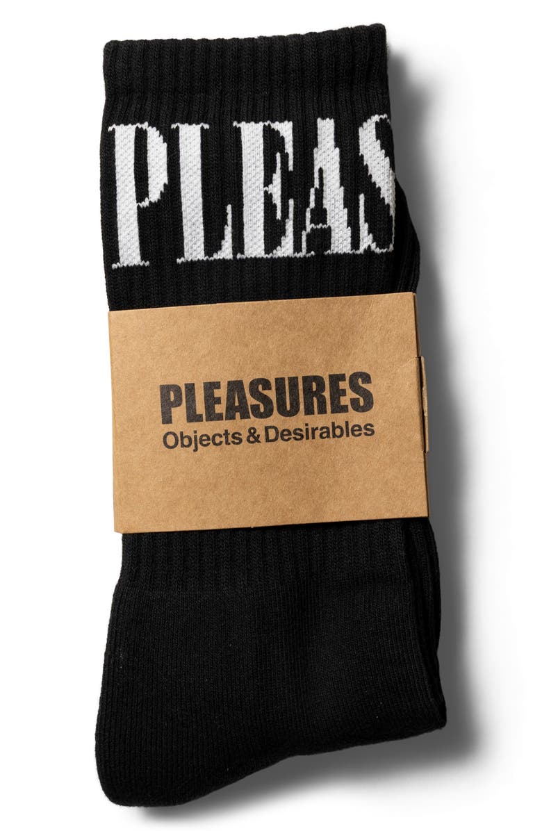 PLEASURES Monitor Logo Inarsia Cotton Crew Socks, Alternate, color, Black