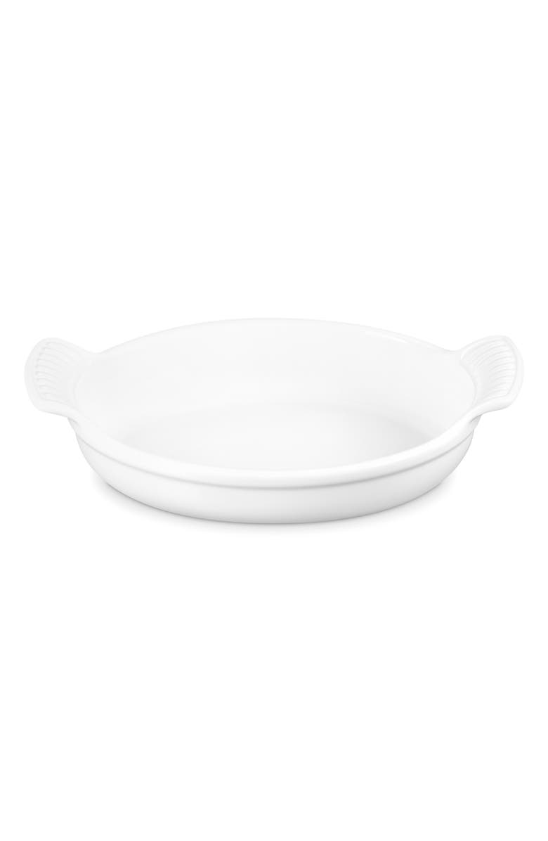 Le Creuset 1-Quart Heritage Oval Au Gratin Dish, Main, color, White