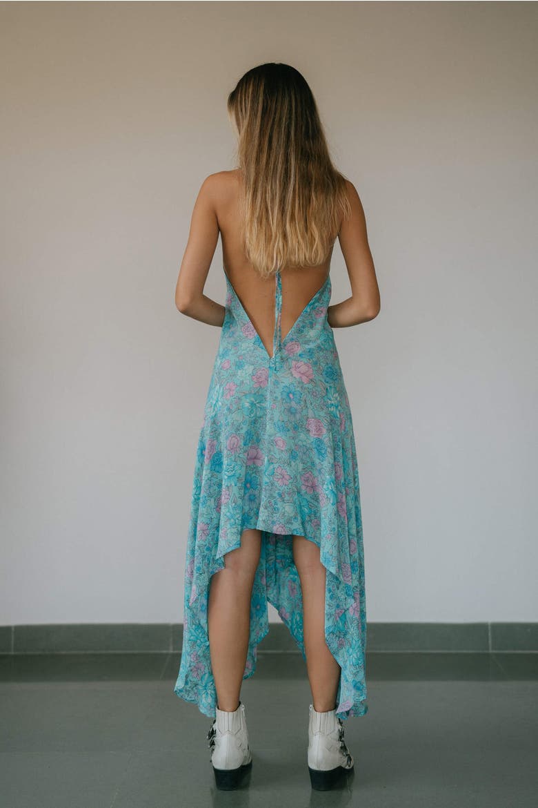 Classic Silk Dress Dolores, Alternate, color, Turquoise & Lavendar Floral