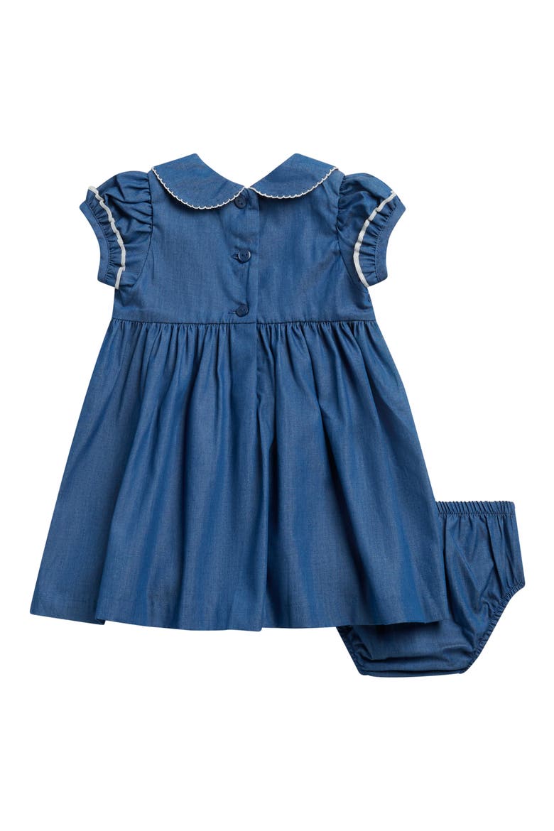 Smocked Cotton Denim Dress with Bloomers, Alternate, color, BLU