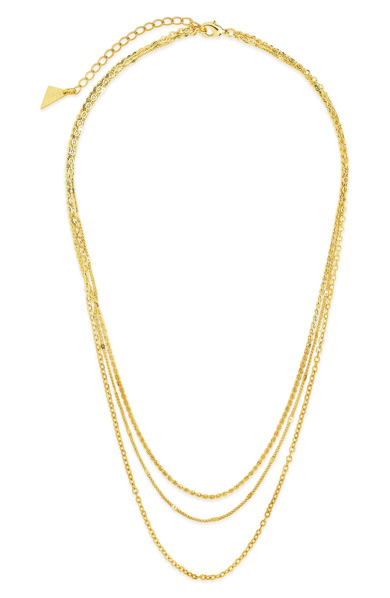 Sterling Forever 14K Gold Plated Dainty Three Layer Chain Necklace, Alternate, color, Gold