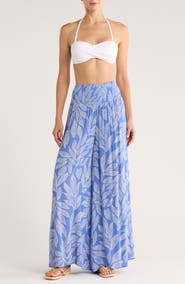 Elan Smocked Waist Cover-Up Palazzo Pants
