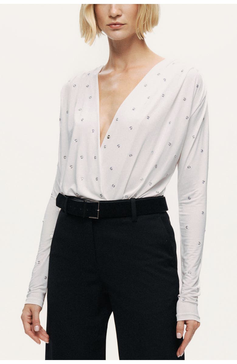 Nocturne Embellished V-Neck Long-Sleeve Bodysuit, Main, color, Ivory