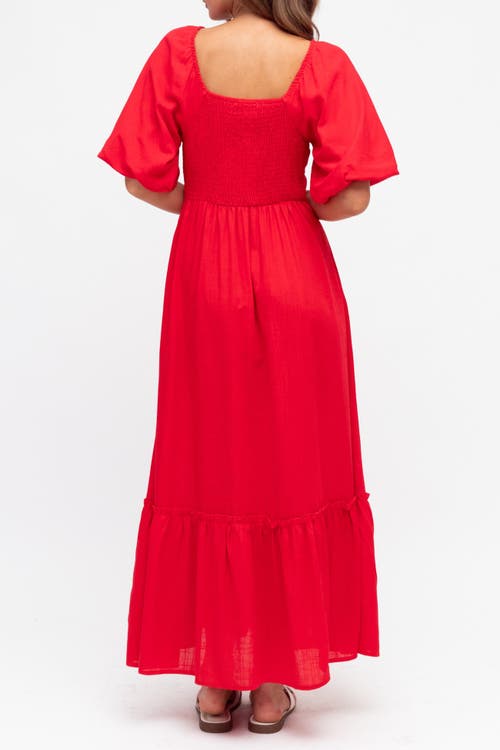 Label Of Love Puff Sleeve V Neck Maxi Dress In Red