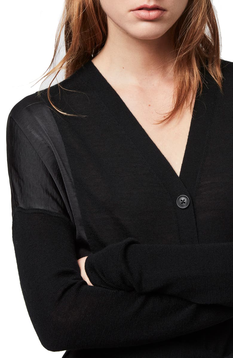 AllSaints Iva Long Sleeve Button-Up Mixed Media Dress, Alternate, color,