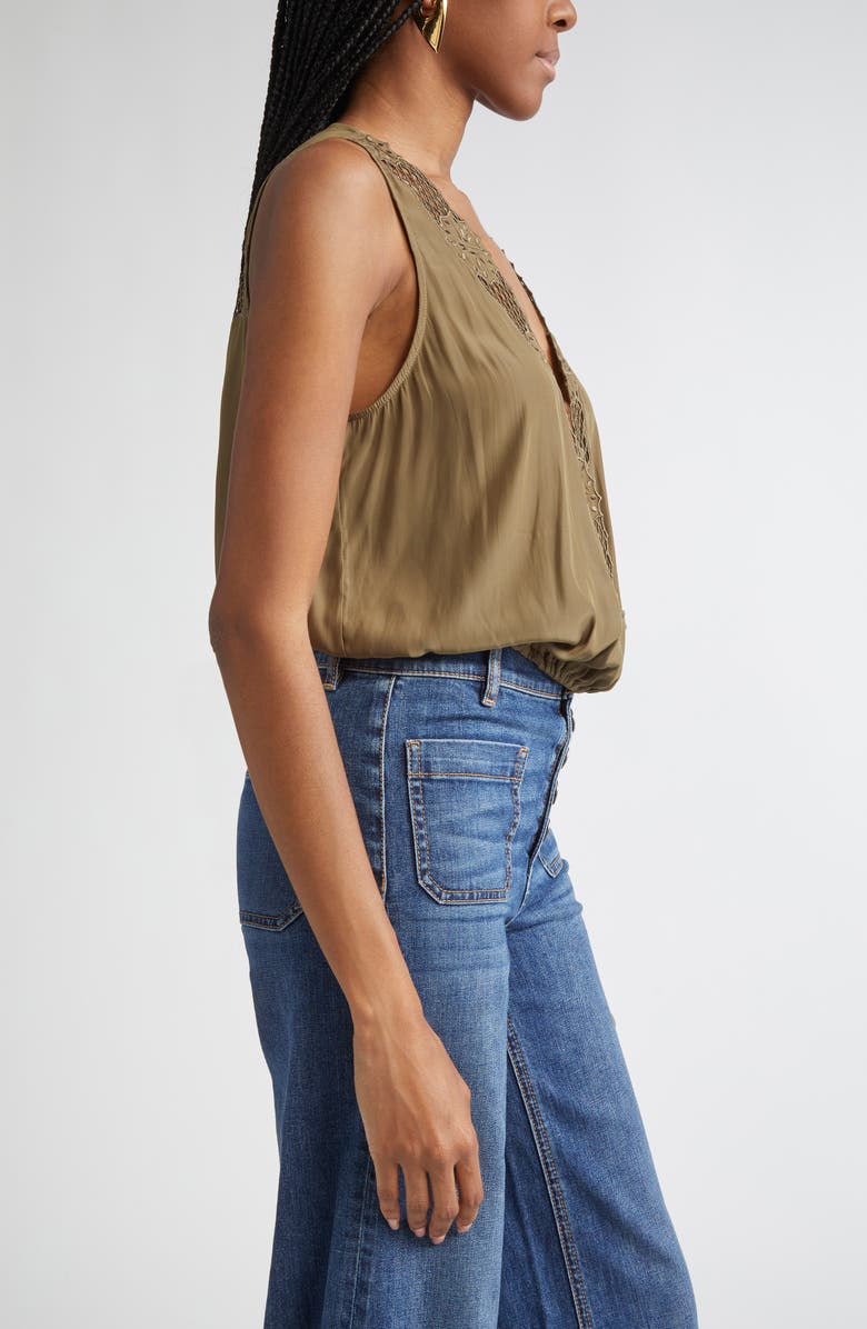 Ramy Brook Daisy Embroiderd Wrap Front Top, Alternate, color, Olive Green