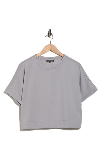 Adrianna Papell Back Button Ottoman Rib Knit Top In Gray
