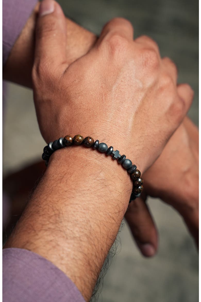 Men's Tiger's Eye Grounding Stretch Bracelet, Alternate, color, BROWN