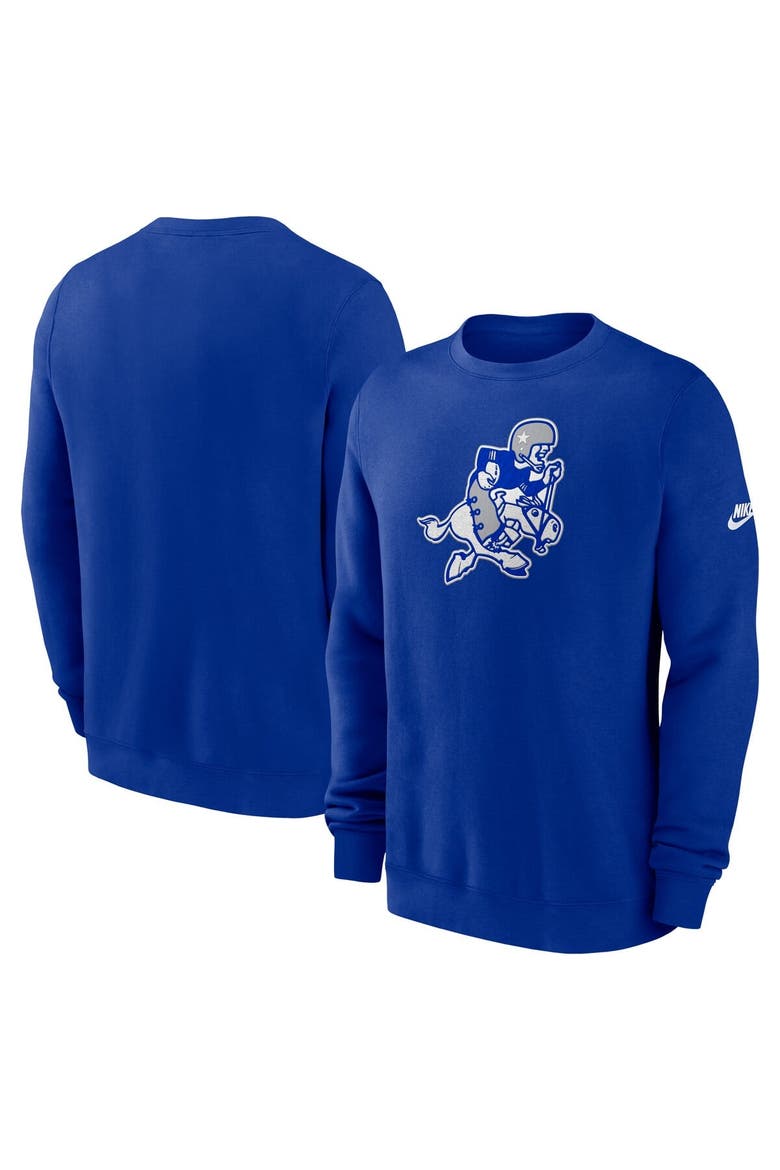 Men's Nike Royal Dallas Cowboys Swing Pass Rewind Club Pullover Sweatshirt, Main, color, Royal