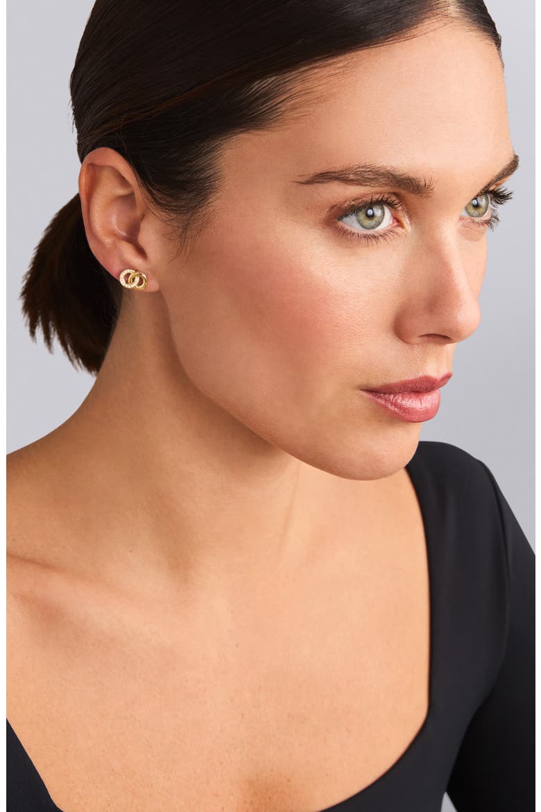 Signature Caviar Two-Tone Interlocking Diamond Stud Earrings, Alternate, color, TWO-TONE