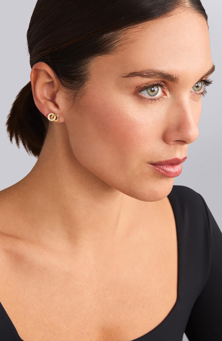 LAGOS Signature Caviar Two-Tone Interlocking Diamond Stud Earrings, Alternate, color, Two-Tone