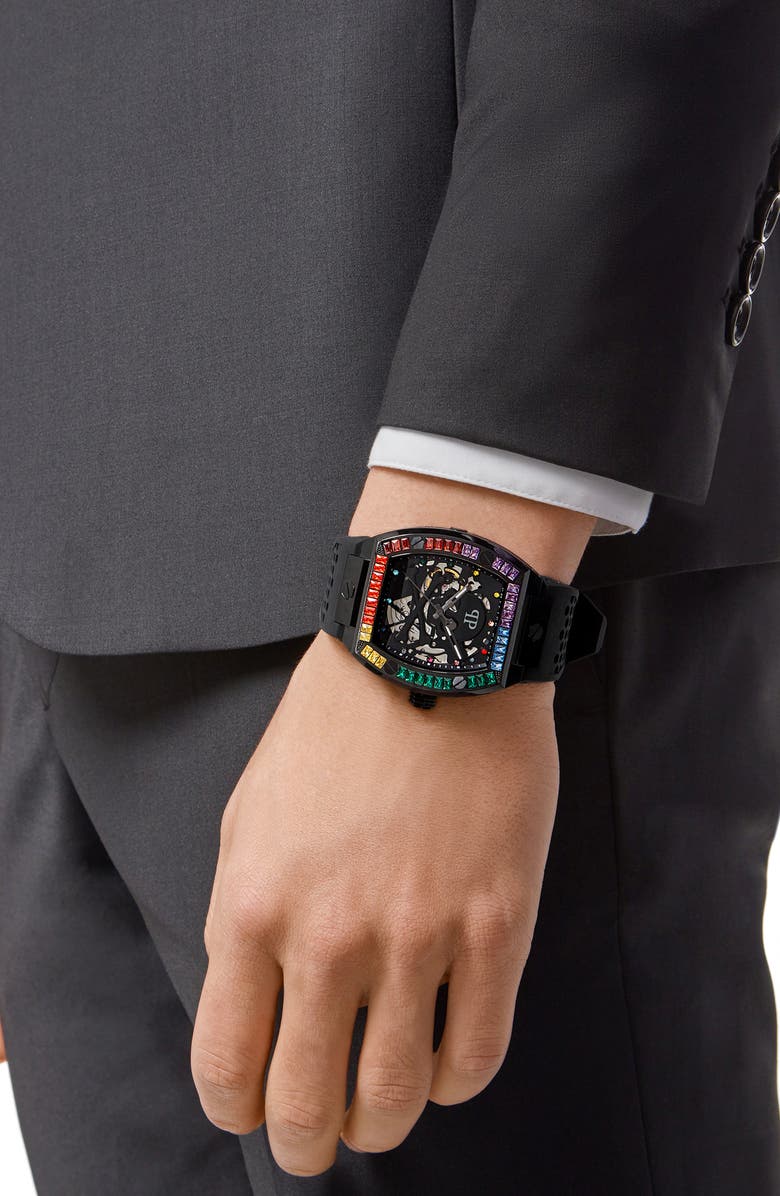 PHILIPP PLEIN The $keleton Silicone Strap Watch, 44mm, Alternate, color, Ip Black