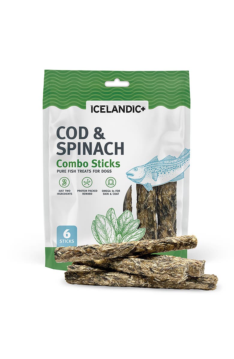 ICELANDIC+ Combo Sticks Cod
Spinach 2Oz, Natural, Crunchy Dog Treats, Main, color,