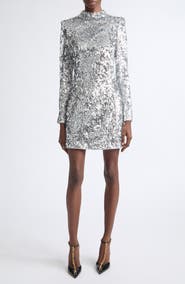 Balmain Long Sleeve Sequin Minidress