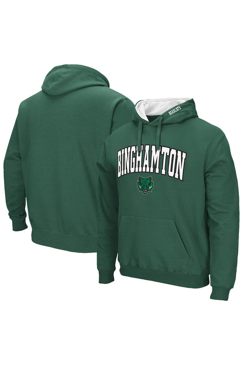 Men's Colosseum Green Binghamton Bearcats Arch & Logo 3.0 Pullover Hoodie, Main, color, Green