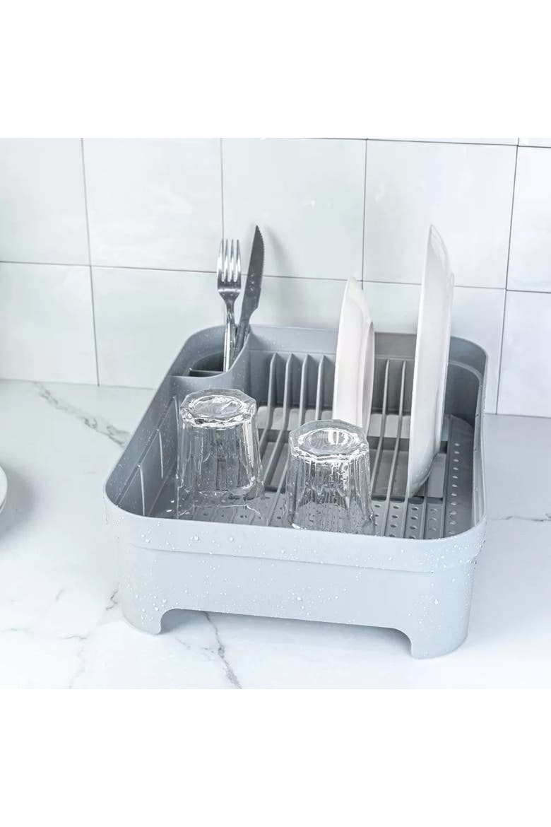 Compact Freestanding Plastic Kitchen Dish Drying Rack, Alternate, color, White