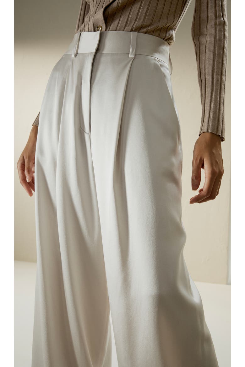 High-Waisted Wide Leg Dense Silk Pants, Alternate, color, Pale Gray