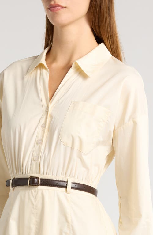 Zoe And Claire Long Sleeve Belted Midi Shirtdress In Ecru