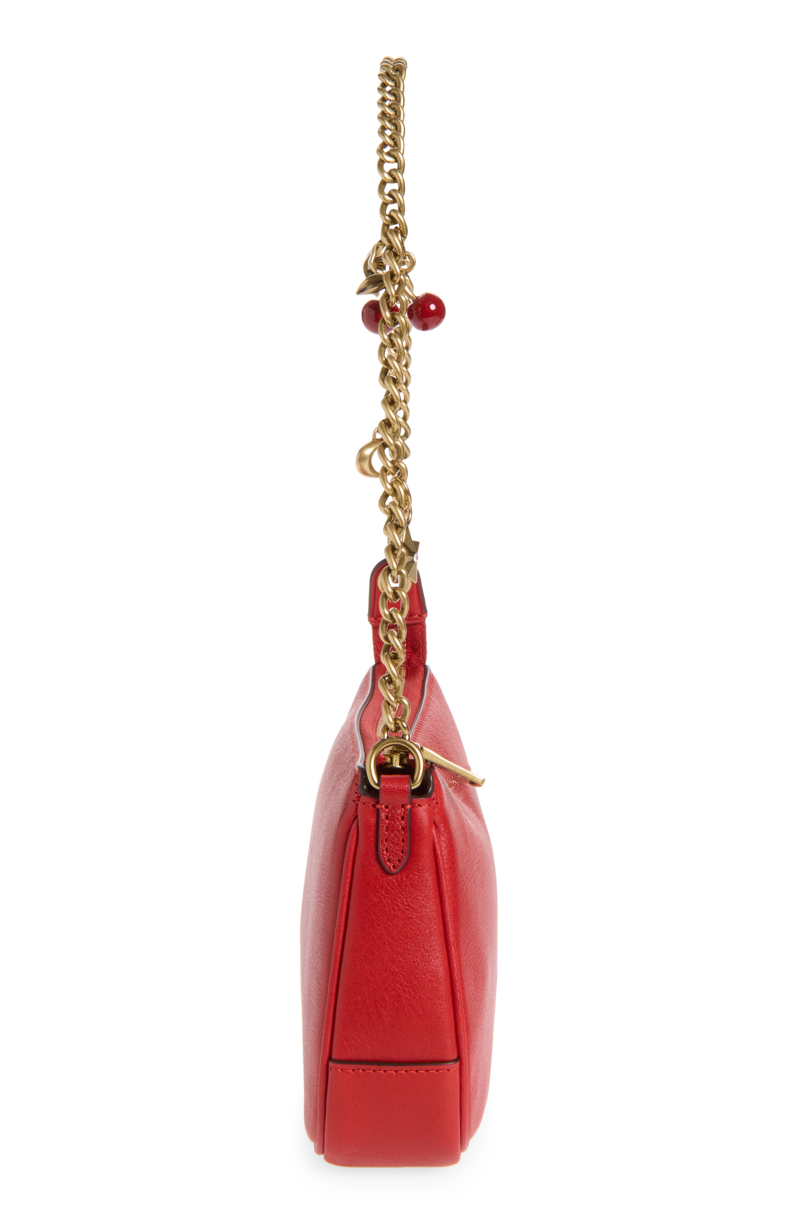 Plaza Leather Bag with Charm Chain Strap, Alternate, color, B4/ SCARLET