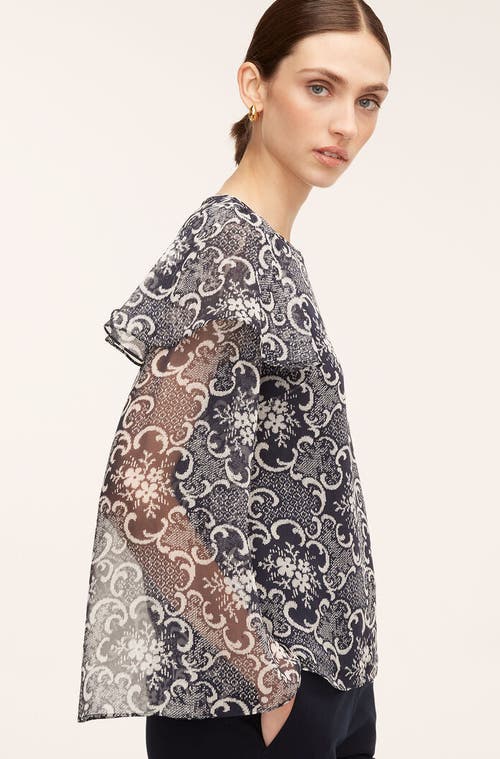 REBECCA TAYLOR REBECCA TAYLOR ROCHELLE FLEUR RUFFLE SILK BLOUSE