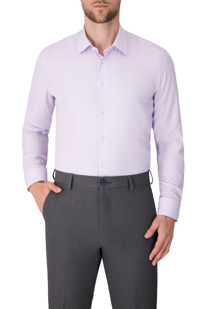 Grid Print Slim Fit Stretch Dress Shirt, Main, color, LAVENDER