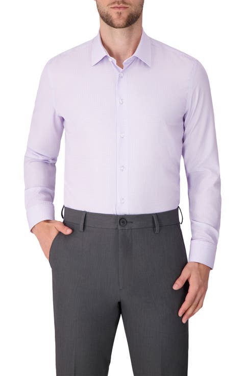 Grid Print Slim Fit Stretch Dress Shirt