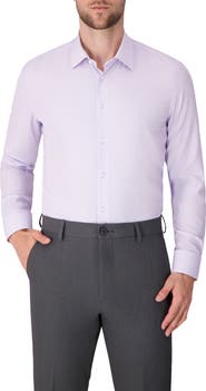 Report Collection Grid Print Slim Fit Stretch Dress Shirt