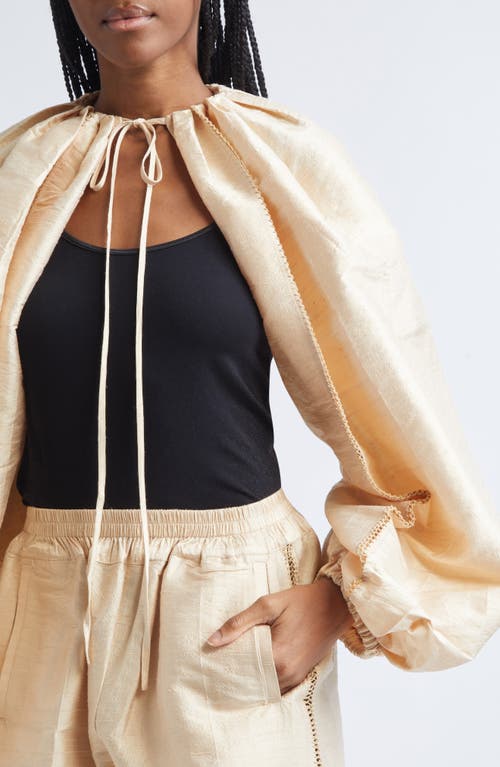 Diotima Balloon Sleeve Dupioni Silk Shrug In Neutral