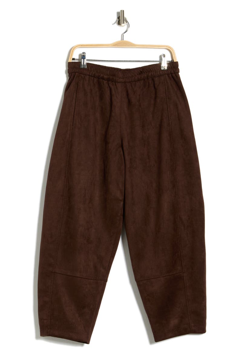 Faux Suede Barrel Pants, Alternate, color, DARK BROWN