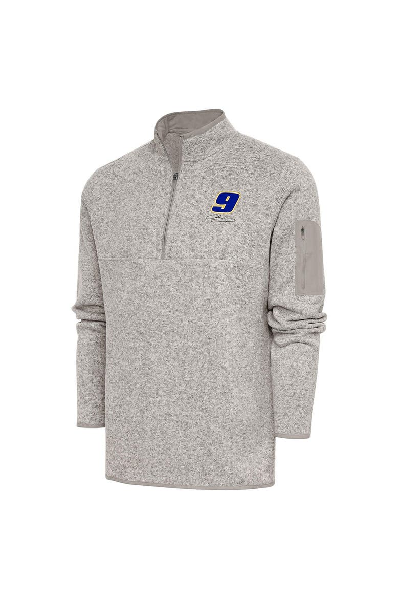 Men's Antigua Oatmeal Chase Elliott Fortune Quarter-Zip Pullover Jacket, Main, color, Oatmeal