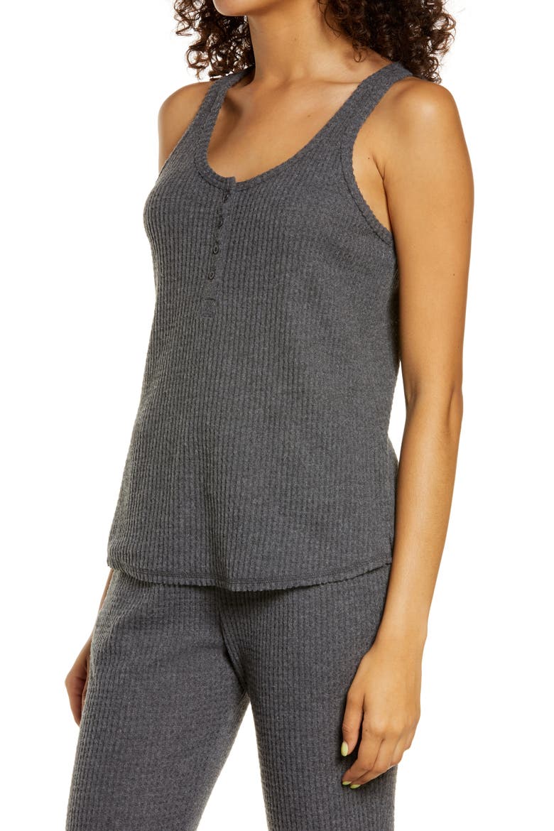 Waffle Knit Henley Tank, Alternate, color, CHARCOAL