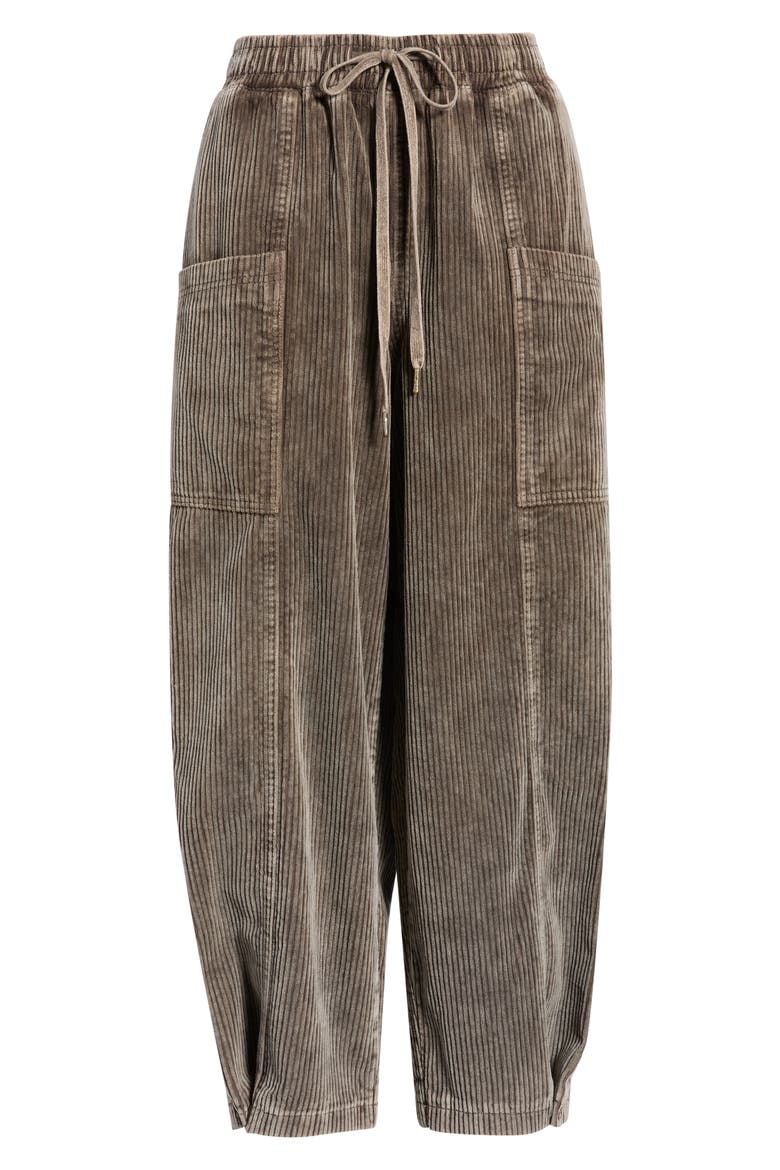 Pull-On Cotton Corduroy Barrel Leg Cargo Pants, Alternate, color, MUSHROOM
