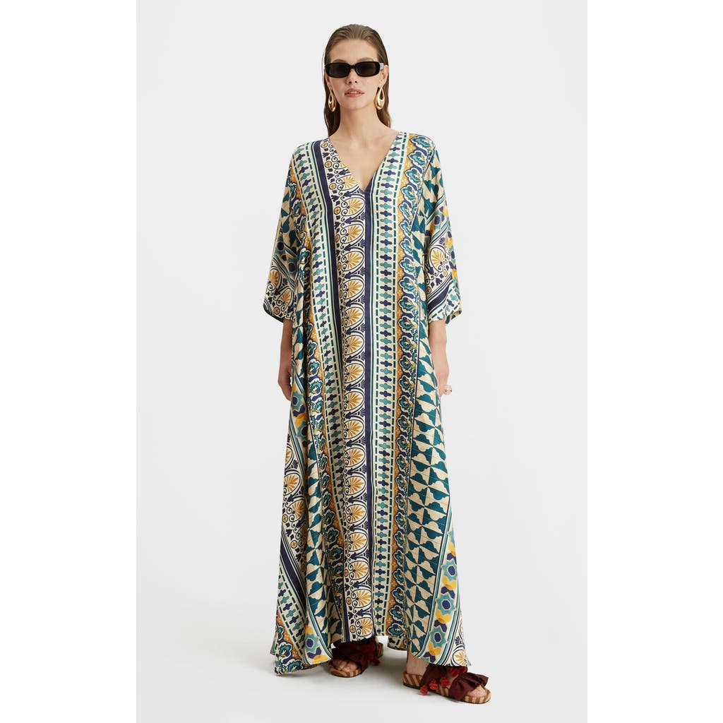 La Doublej Muumuu Geometric Silk Dress In Casareale Small Placée Cream