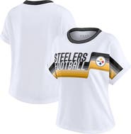 WEAR by Erin Andrews Women's WEAR by Erin Andrews White Pittsburgh Steelers Cropped Center Stripe Dolman T-Shirt