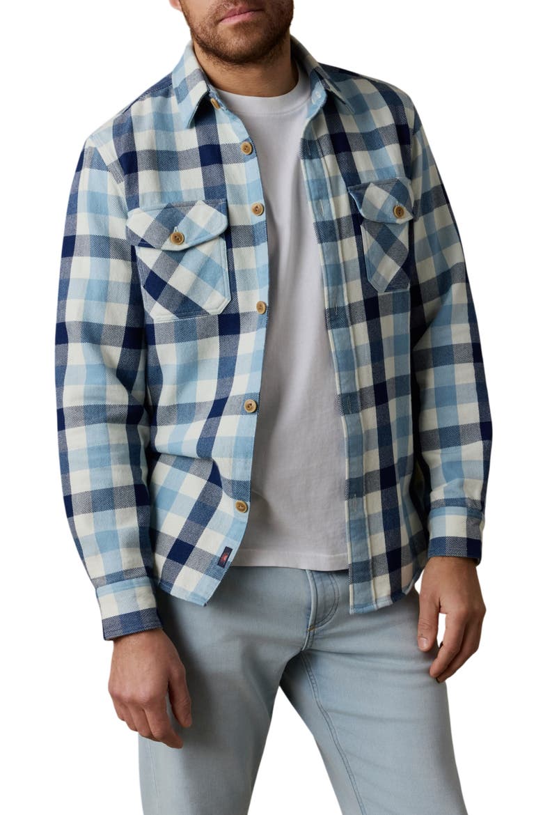Check Organic Cotton Flannel Button-Up Overshirt, Main, color, INDIGO ISLAND BUFFALO