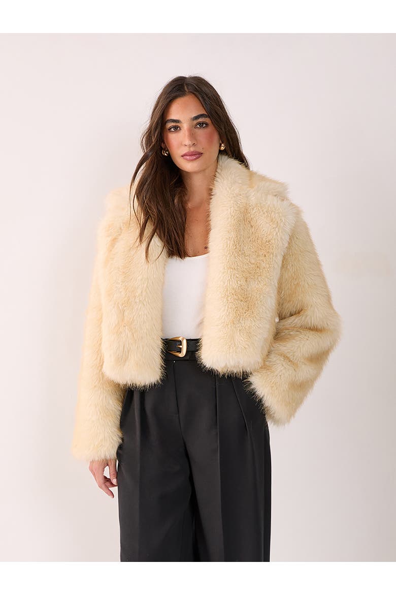 Tipped Faux Fur Crop Jacket, Main, color, Lemon
