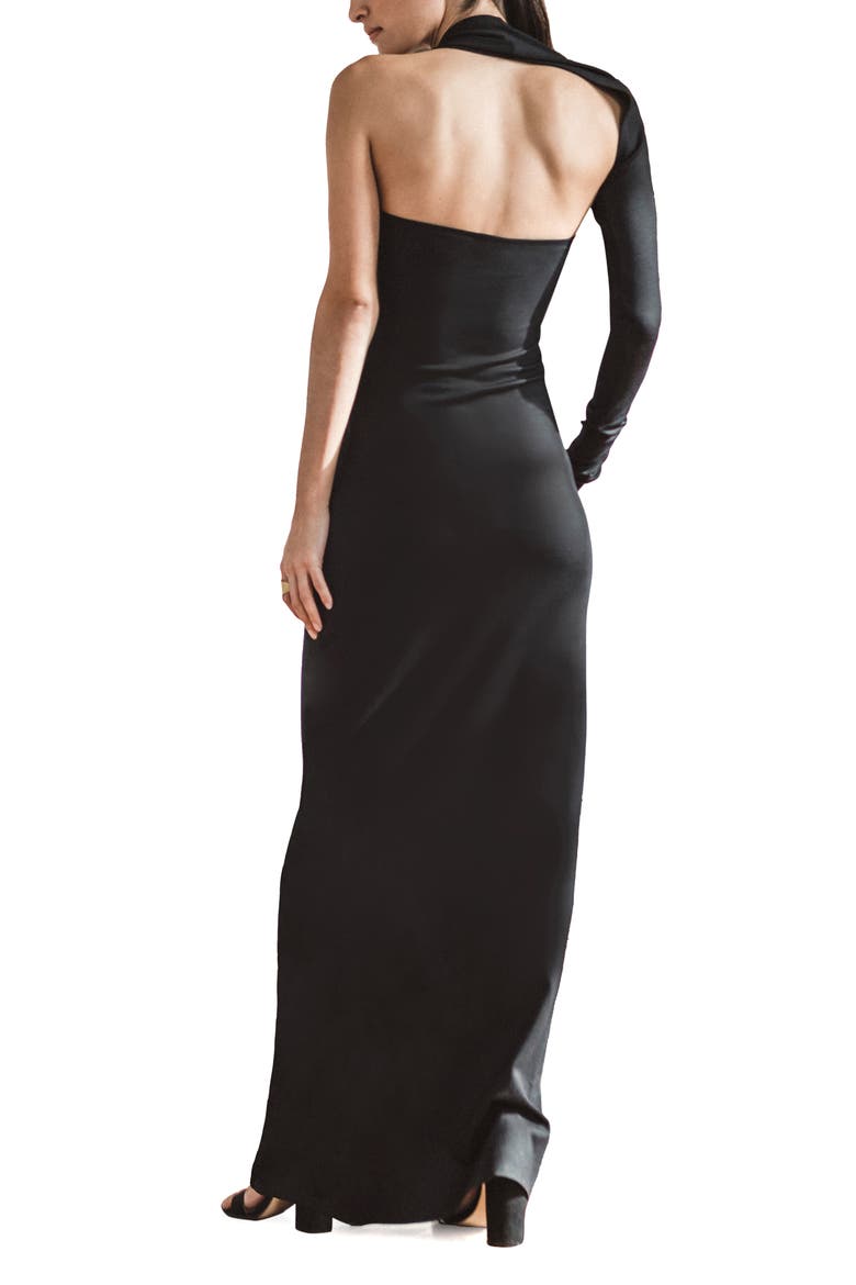 Manhattan One-Shoulder Ponte Knit Gown, Alternate, color, BLACK