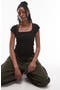 Square Neck Cap Sleeve Rib Top