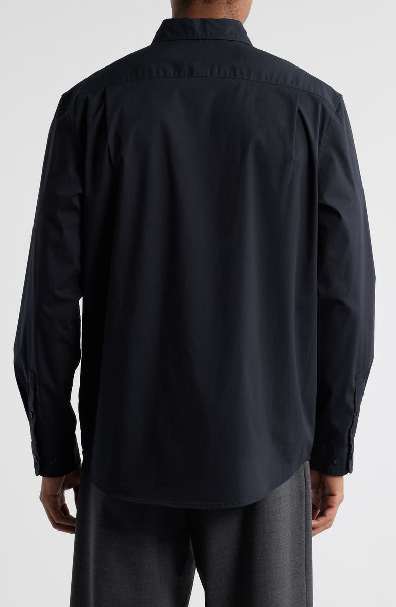 Open Edit Oversize Solid Stretch Cotton Button-Up Shirt, Alternate, color, Black Caviar