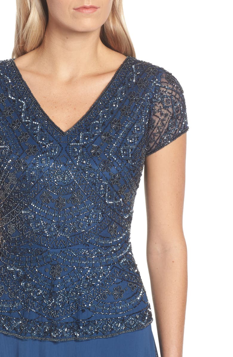 Pisarro Nights Beaded V-Neck Mock Two-Piece Gown, Alternate, color,