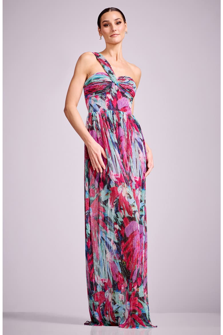 Idalia Metallic Abstract Floral Print One-Shoulder Gown, Alternate, color, BRIGHT FUCHSIA MULTI