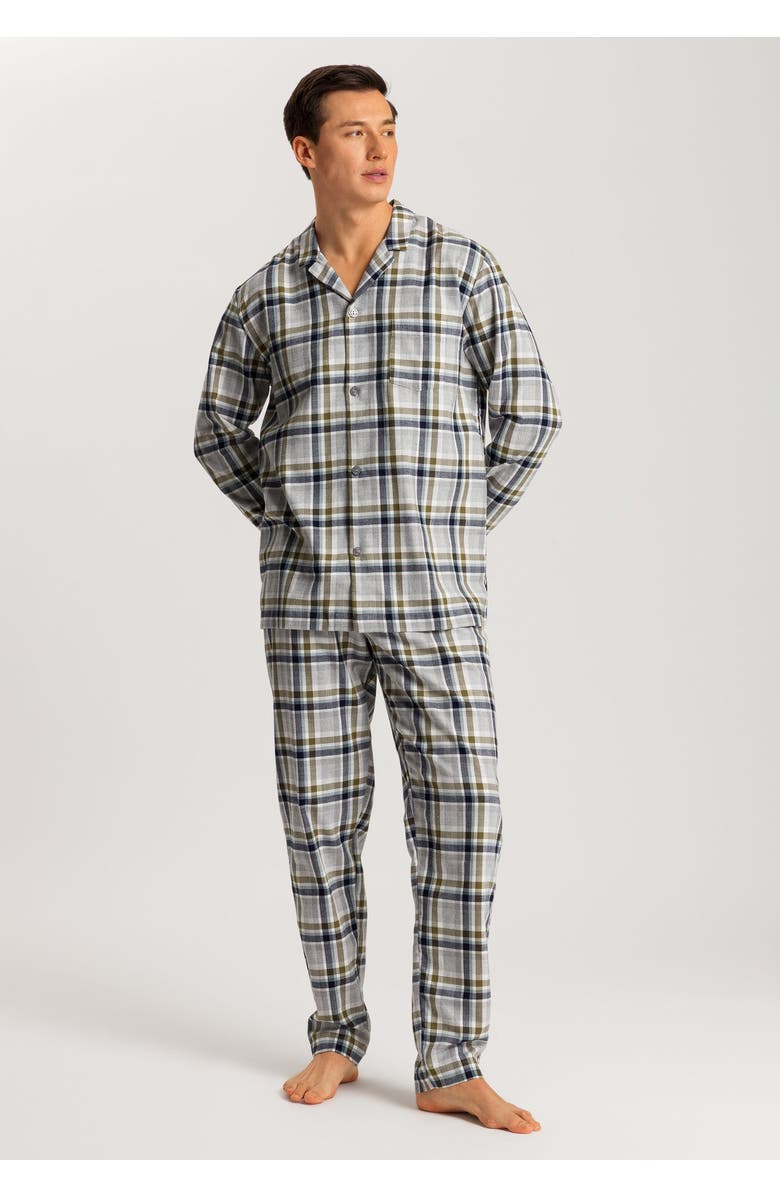 Hanro Cozy Comfort Cotton Flannel Button Front Pajama Set, Alternate, color, Wintry Check