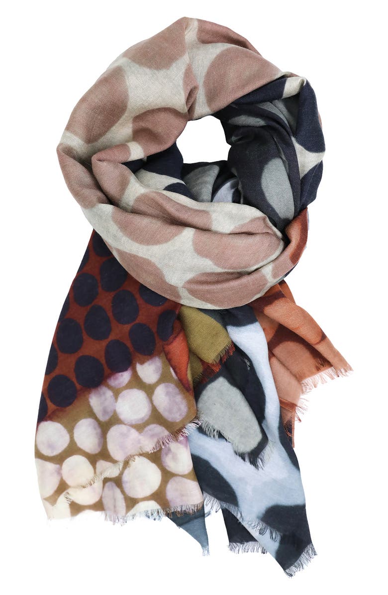 Nicoletta Rosi Reversible Dot Print Modal & Cashmere Fringe Scarf, Alternate, color,