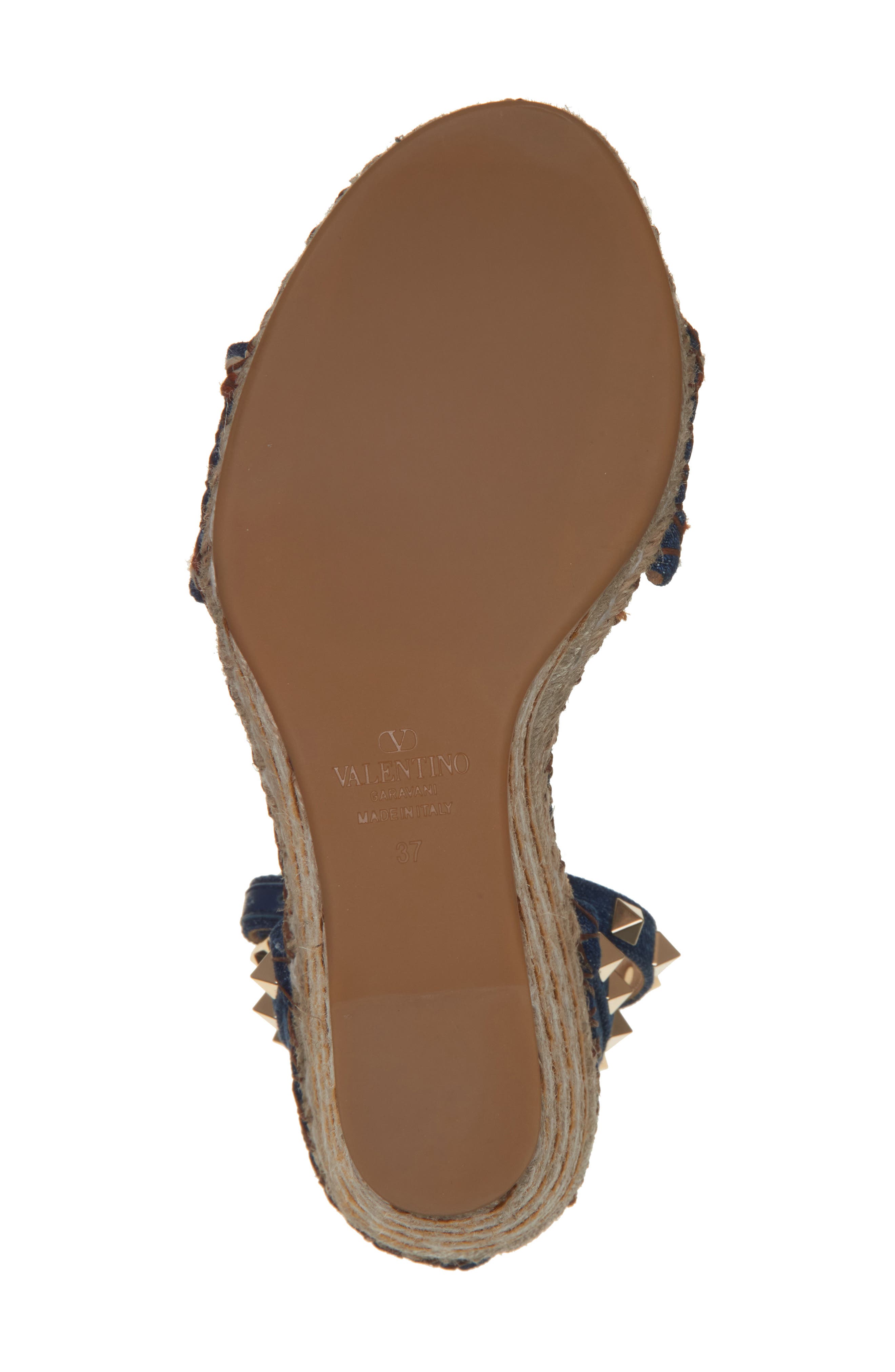 Valentino Garavani Rockstud Espadrille Wedge Sandal, Alternate, color, Bright Blue