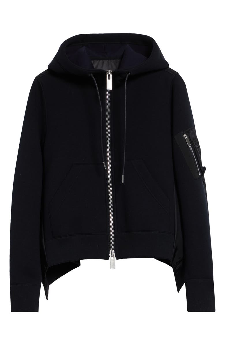 Sacai Sponge Sweat x Nylon Twill Full Zip Hoodie, Main, color, Black