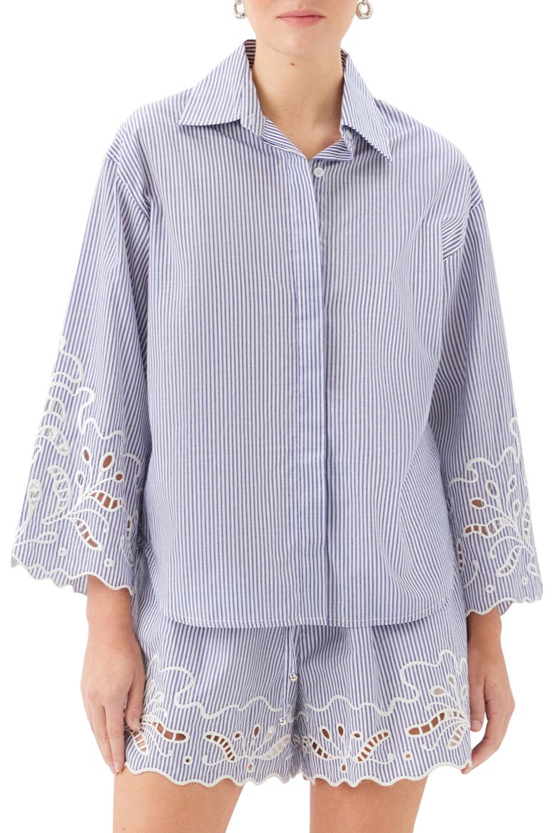 Dakota Stripe Embroidered Shirt, Main, color, NAVY W/ OFF WHITE
