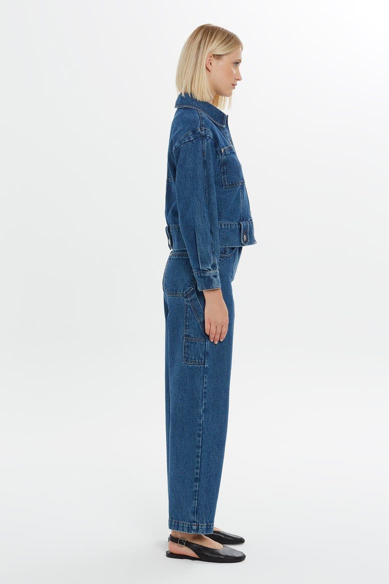 Cropped Denim Jacket with Leather Details, Alternate, color, Navy