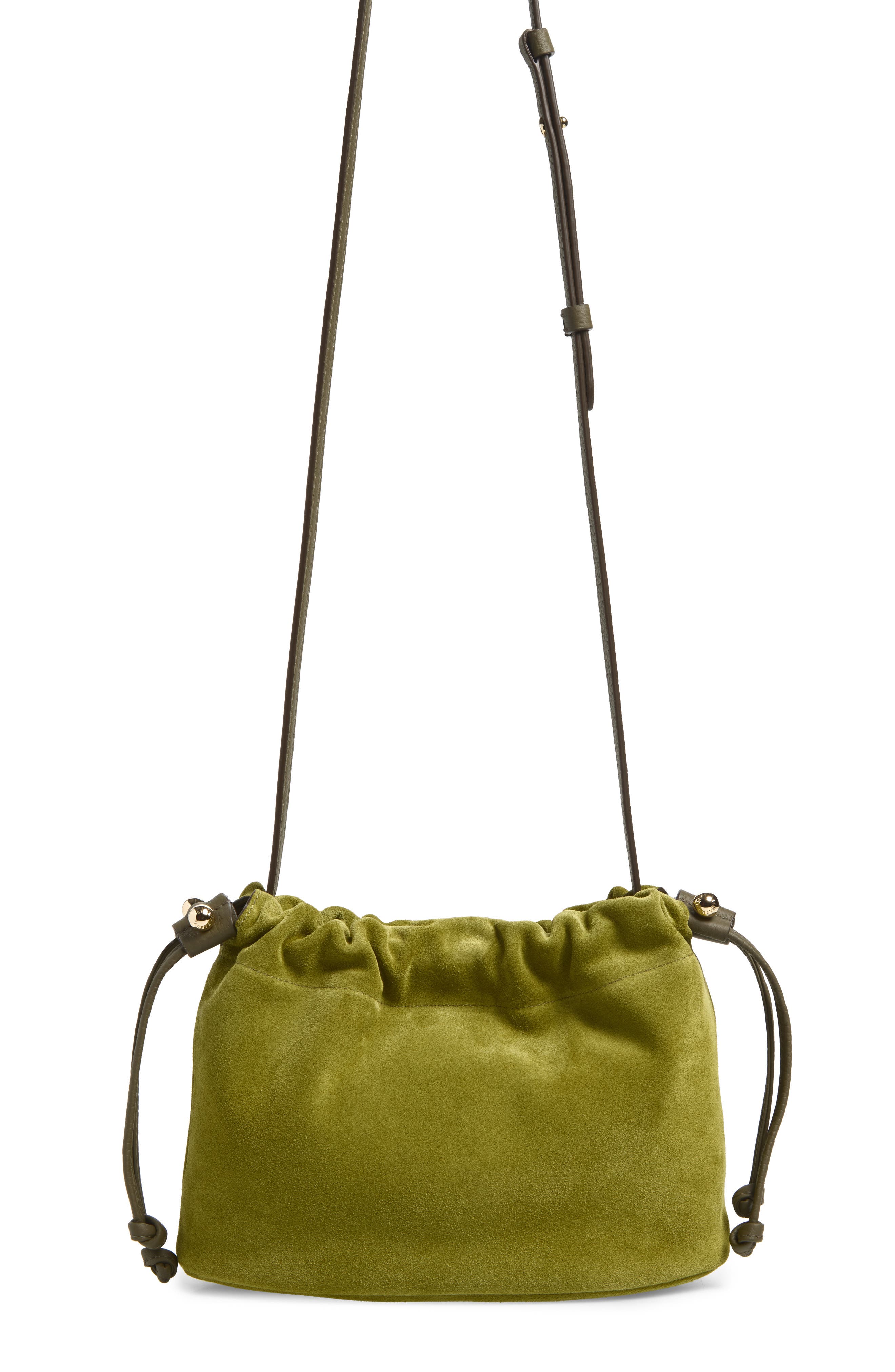 Drawstring Suede Crossbody Bag, Alternate, color, LIME/ KHAKI